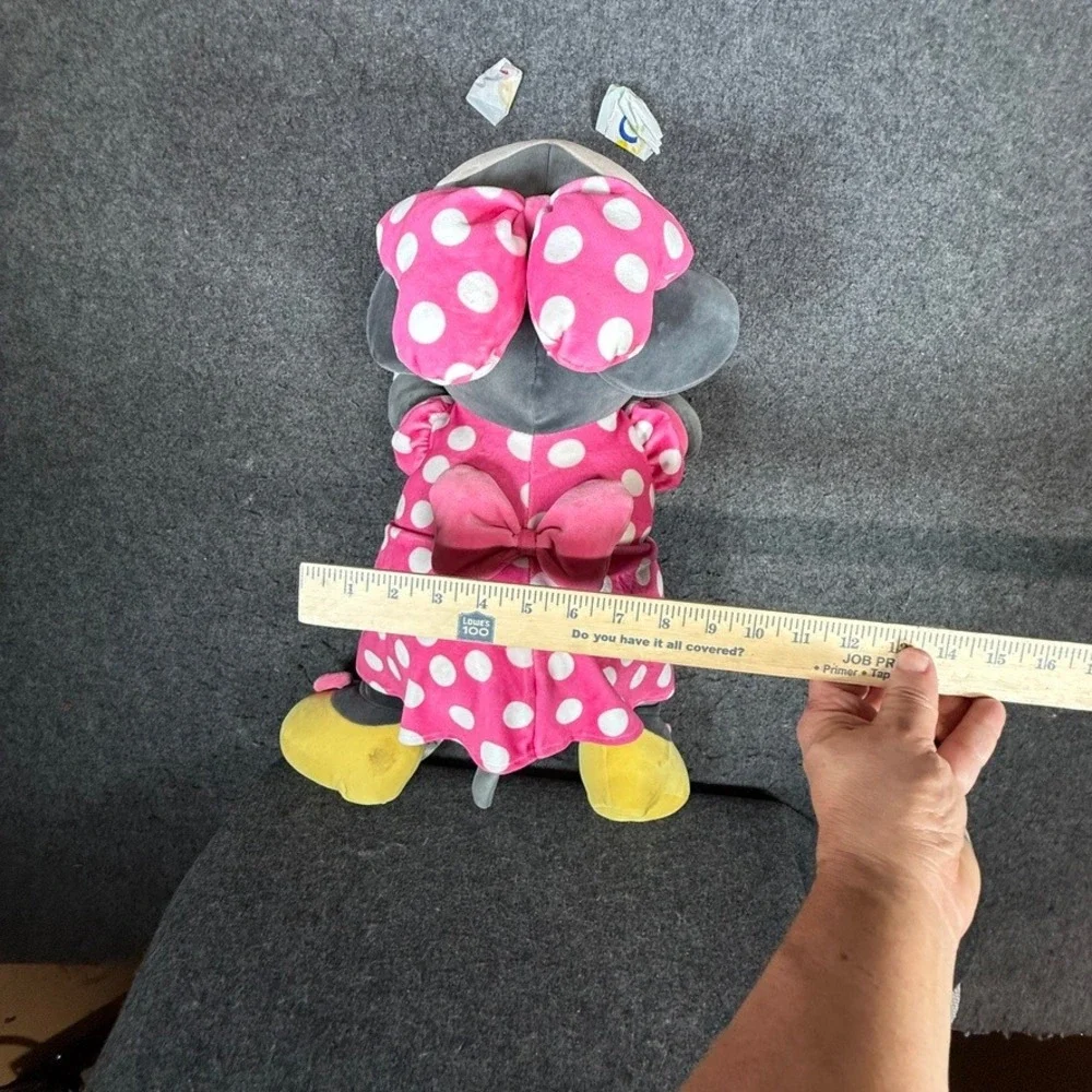 Disney‎ Store Minnie Mouse Plush Pink Polka Dot Dress Sleeping Cuddle Toy